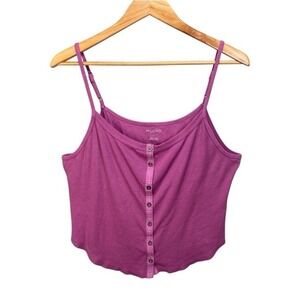 Pilcro Anthropologie Purple Ribbed Henley Cami Tank Top Large Indie‎ Boho